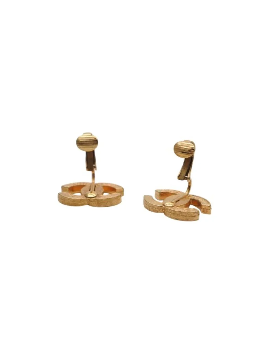 Chanel CC Logo Earrings Metal Rhinestone Gold Clear